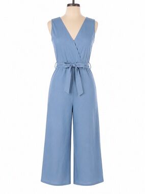 Shinestar Dusty Blue Sleeveless Wrap Wide-Leg Jumpsuit with Self Tie